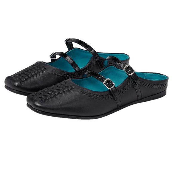 Free People Shoes - NIB Free People Diana Leather Double Strap Flat Black Size 37.5 US 7